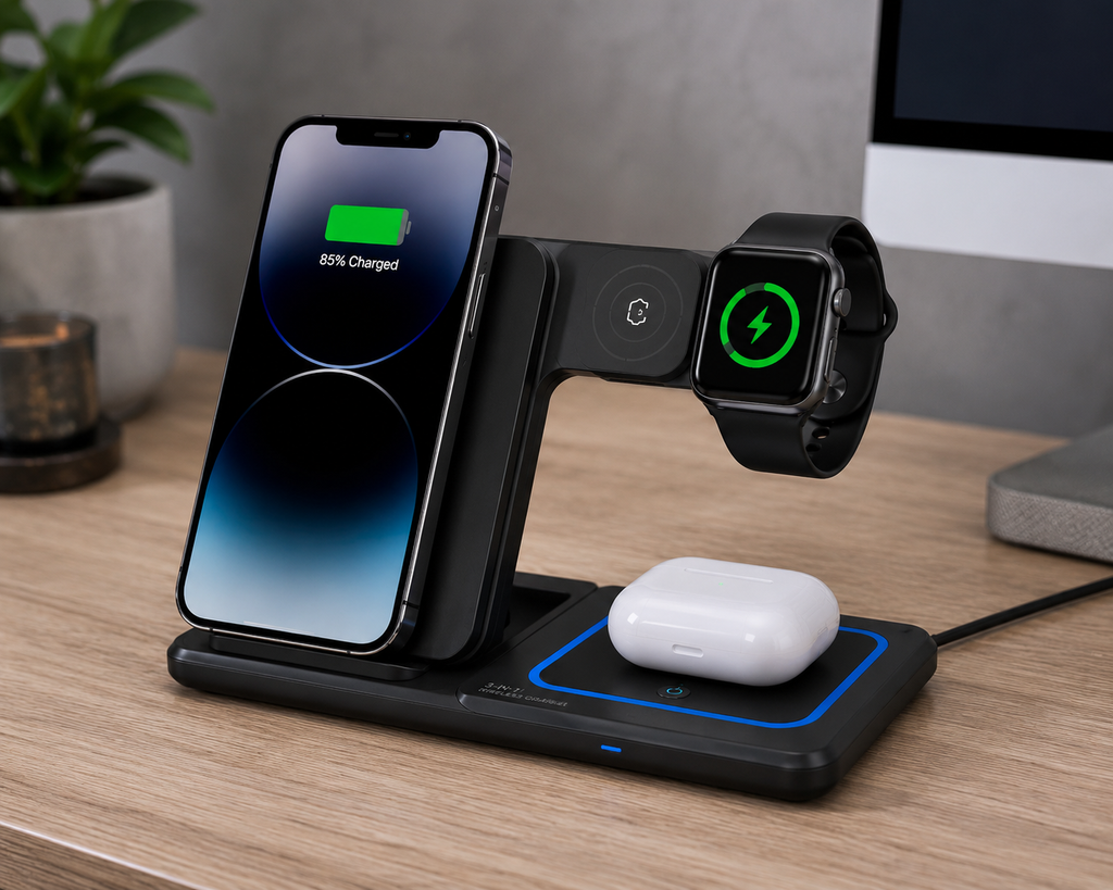SnapVolt™ TriCharge Pro 3-in-1 Wireless Charging Station
